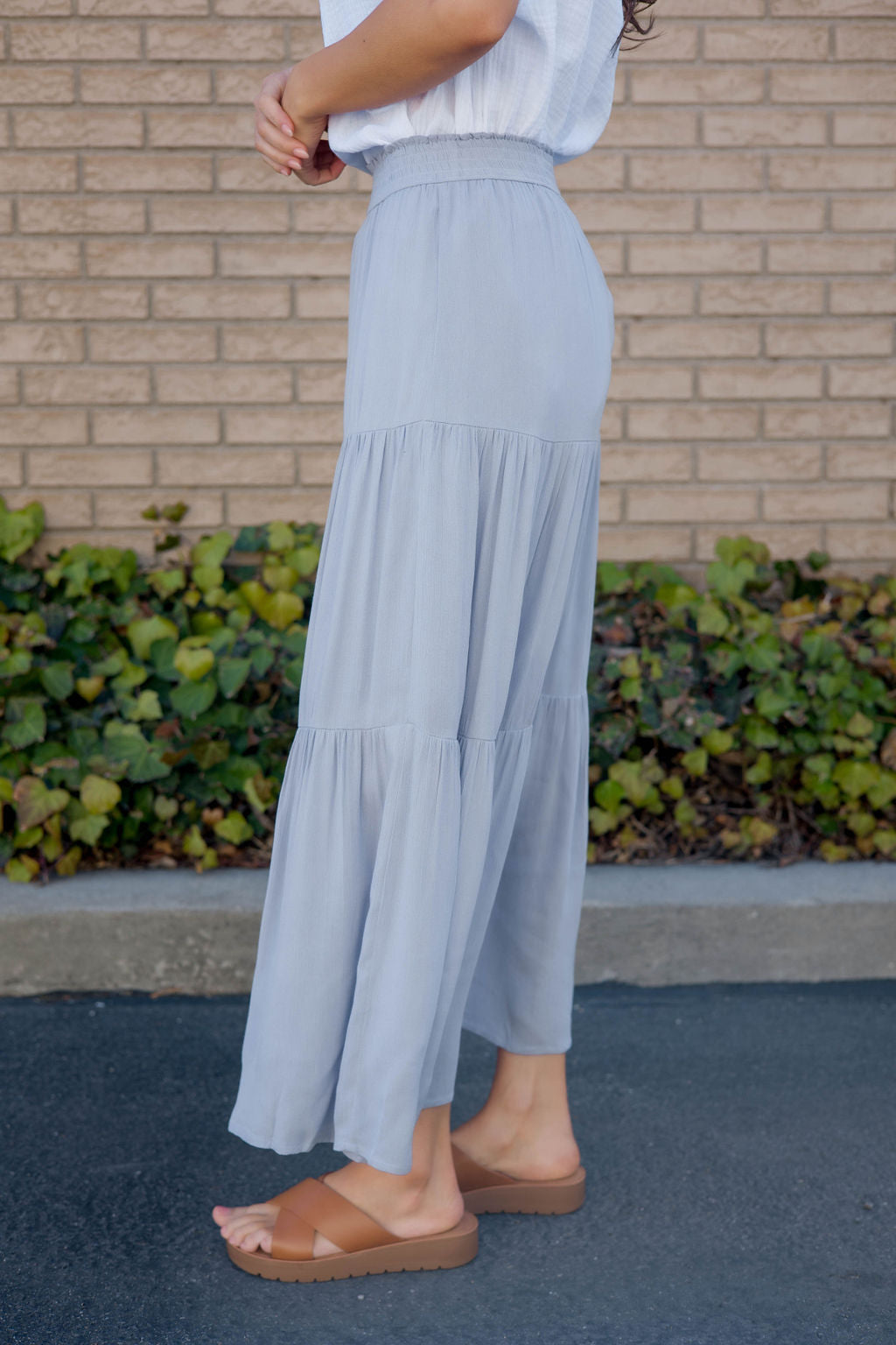 THE LEIGH MAXI SKIRT IN  DUSTY BLUE