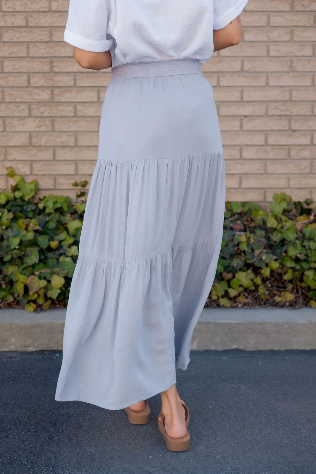 THE LEIGH MAXI SKIRT IN  DUSTY BLUE