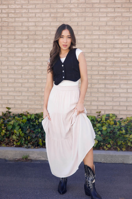 THE LEIGH MAXI SKIRT IN NATURAL