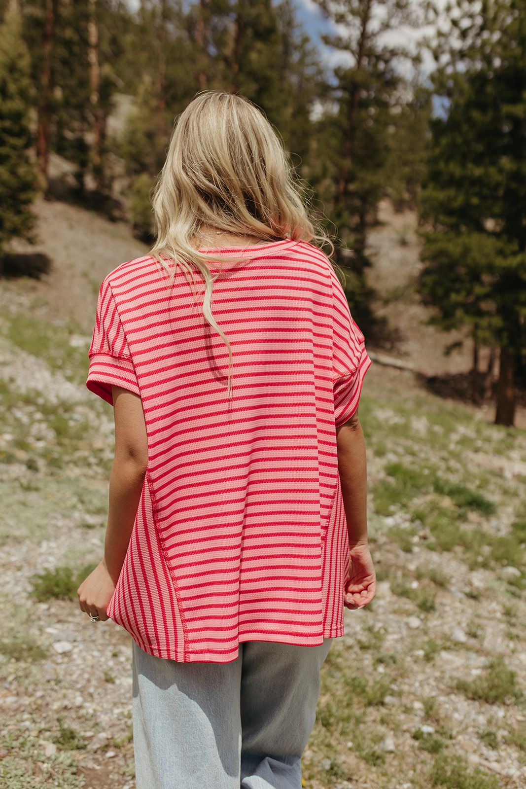 THE HAVEN STRIPED WAFFLE SHIRT IN PINK