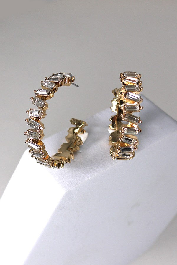 THE BAGUETTE STONE HOOP LARGE EARRINGS