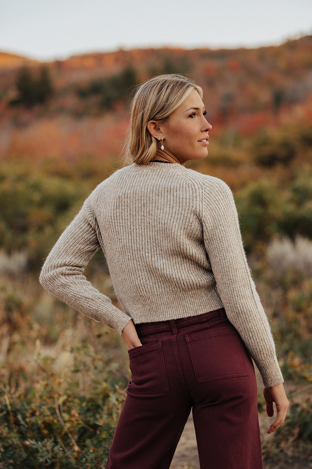 THE CREW PEARL BUTTON DOWN KNIT CARDIGAN IN TAUPE