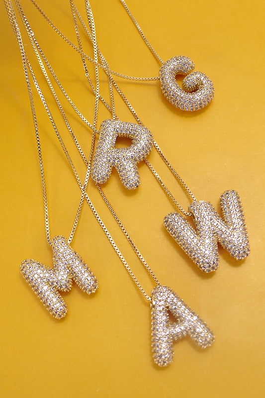 THE RHINESTONE BUBBLE BALLOON INITIAL NECKLACE IN GOLD