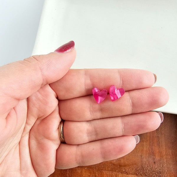 THE HAND DRAWN HEART STUD EARRINGS IN HOT PINK