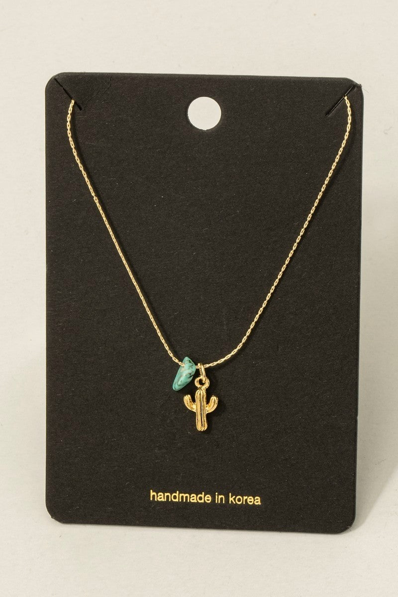 THE TURQUOISE CACTUS CHARM NECKLACE IN GOLD
