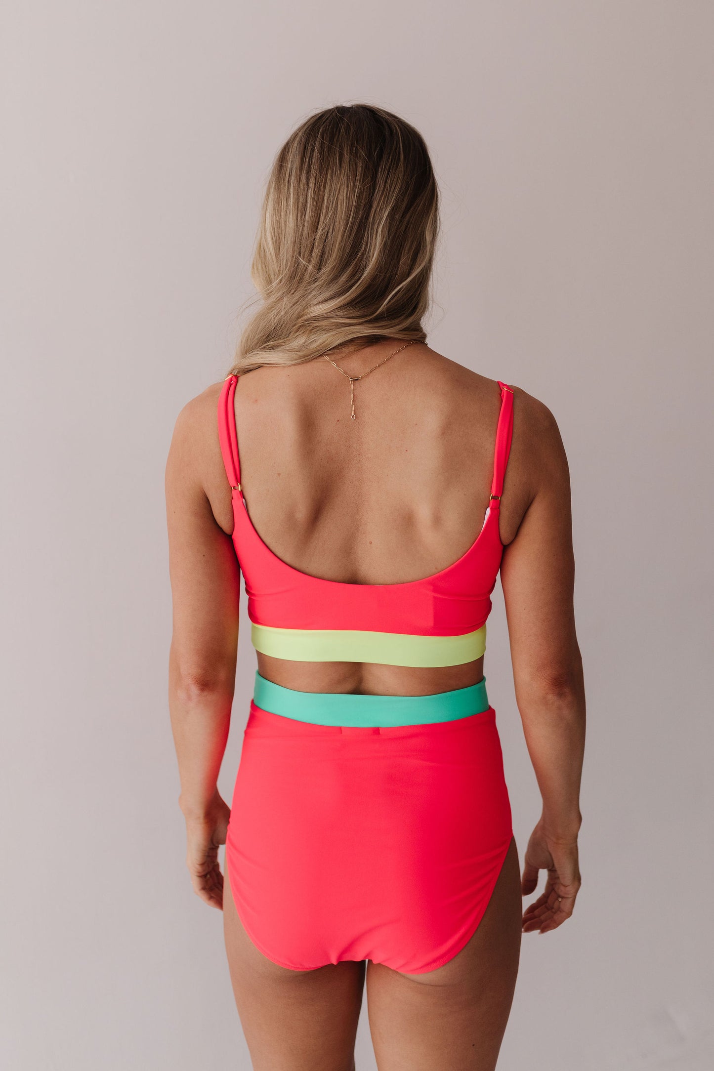 MIAMI SWIM TOP IN NEON COLORBLOCK BY PINK DESERT