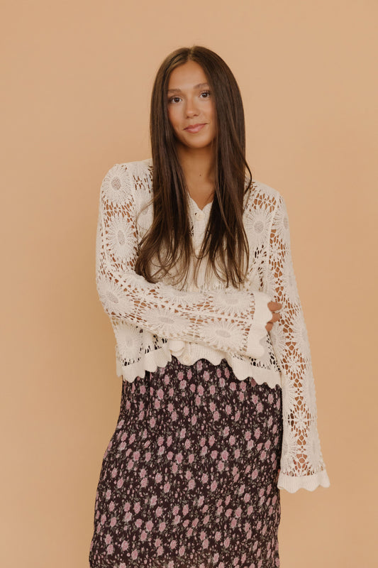 THE MIYA FLORAL MIDI SKIRT IN CHOCOLATE