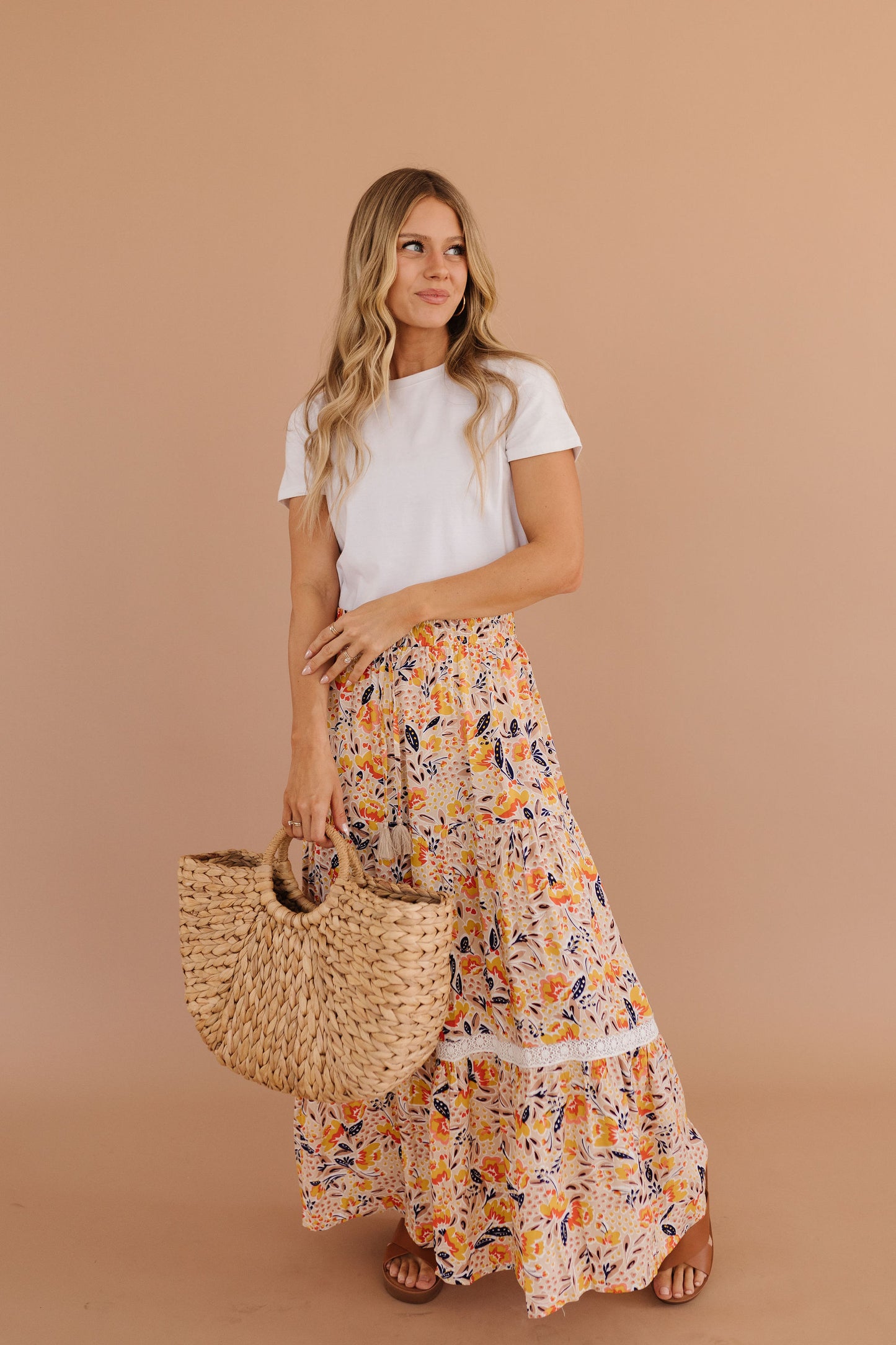 THE FAYE FLORAL MAXI SKIRT IN CREAM