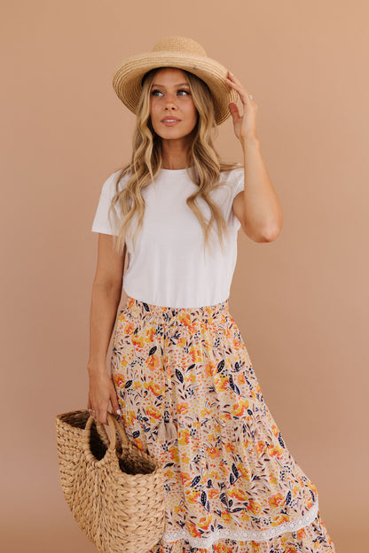 THE FAYE FLORAL MAXI SKIRT IN CREAM