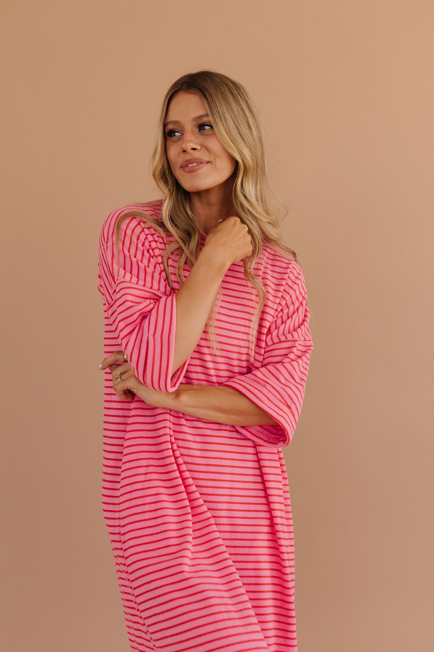 THE SUNNY STRIPE KNIT MAXI DRESS IN HOT PINK