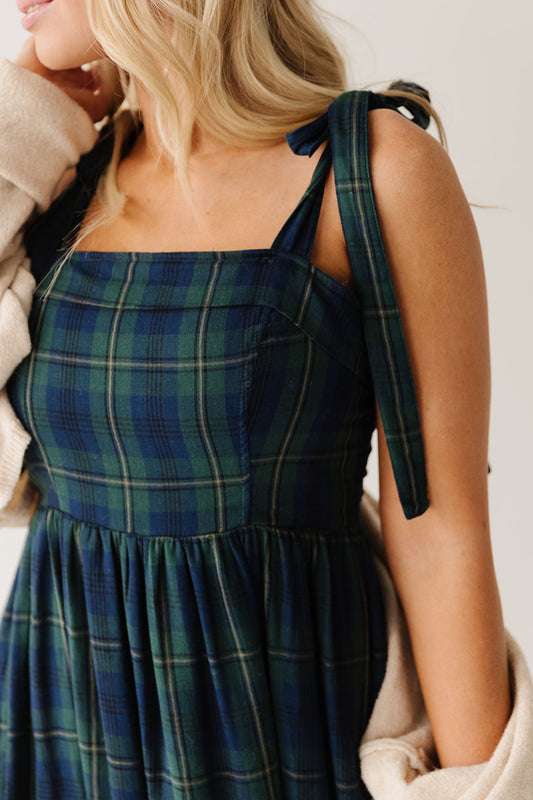 THE KATHERINE TARTAN MAXI IN GREEN PLAID