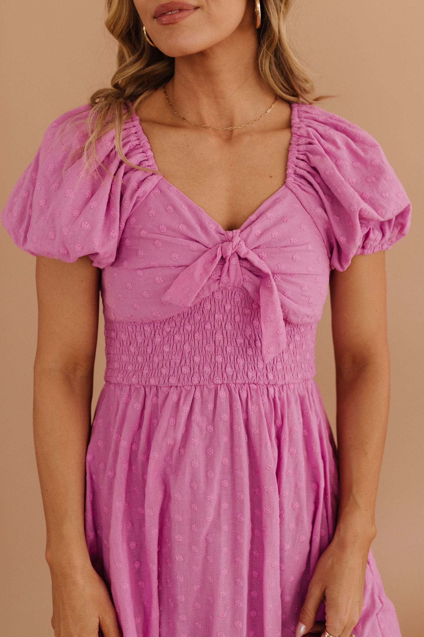 THE PAISLEY TIE FRONT SWISS DAISY DRESS IN ORCHID BY PINK DESERT