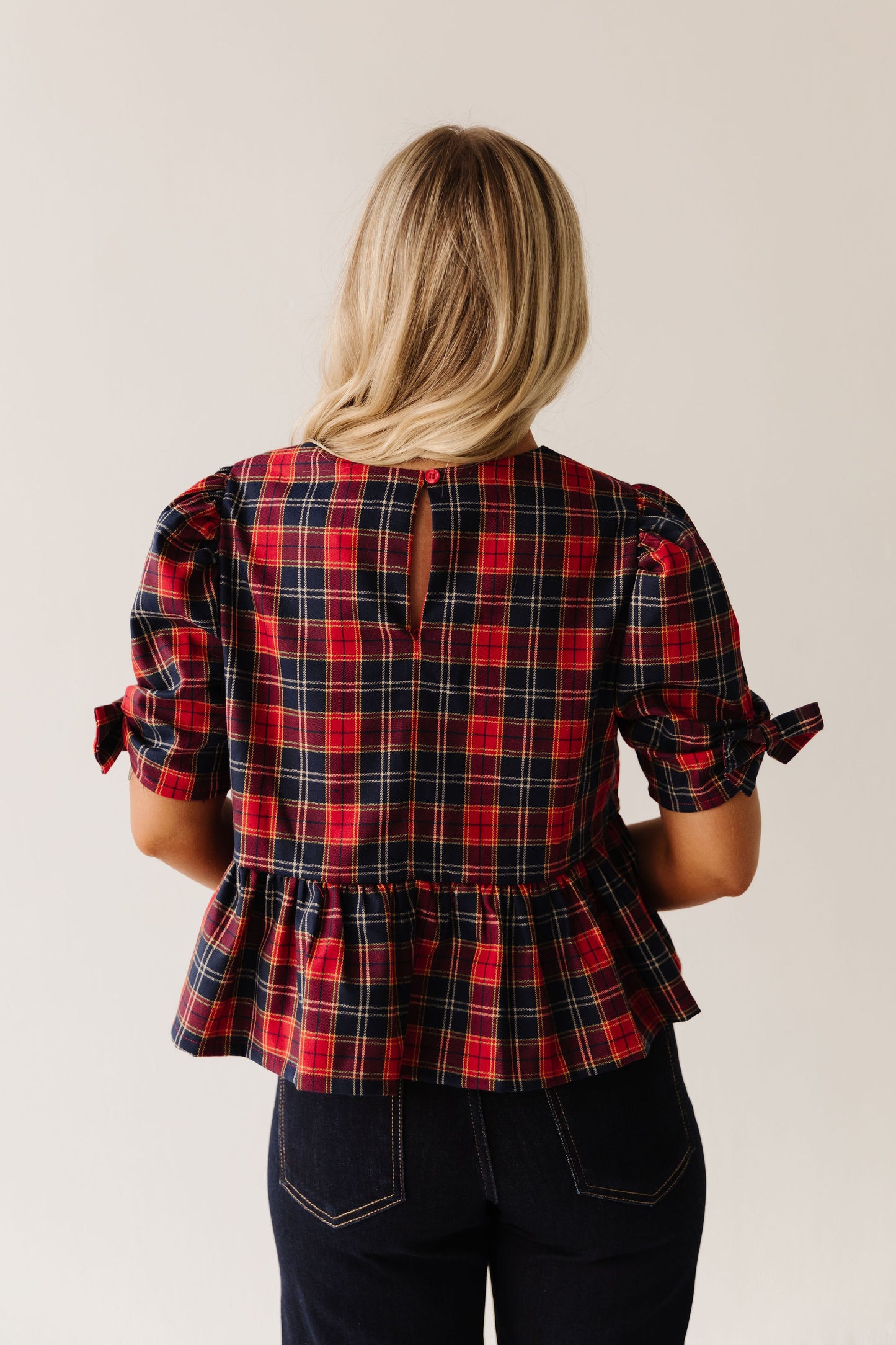 THE SIERRA HOLIDAY BLOUSE IN RED PLAID