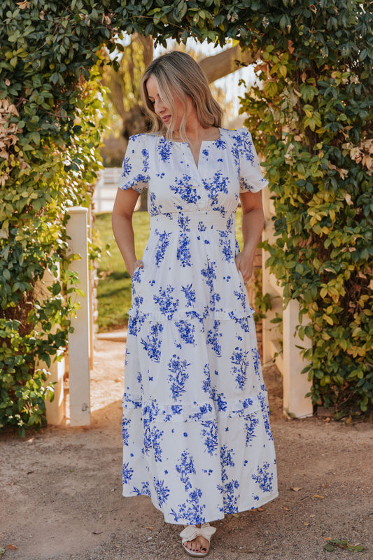 THE PALMER POPLIN DRESS IN BLUE FLORAL