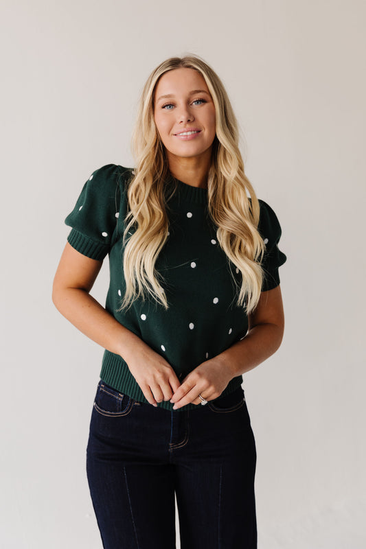 THE PEYTON POLKA DOT SWEATER IN FOREST