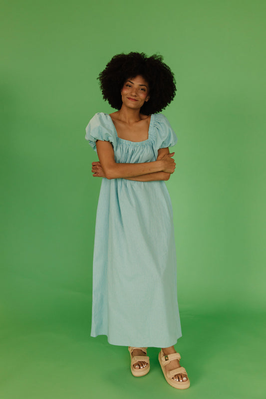 THE COLLINS GINGHAM DRESS IN TURQUOISE