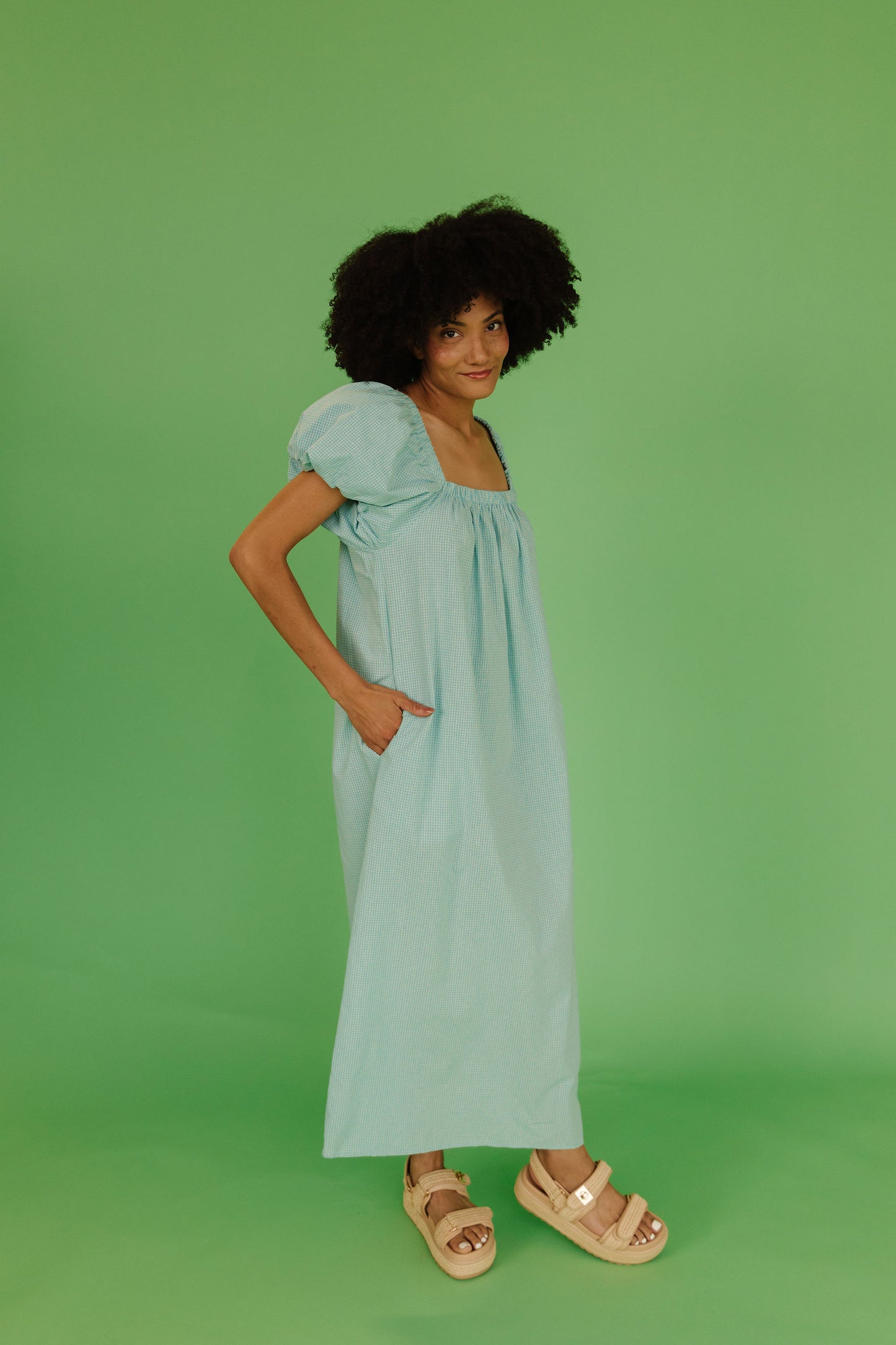 THE COLLINS GINGHAM DRESS IN TURQUOISE