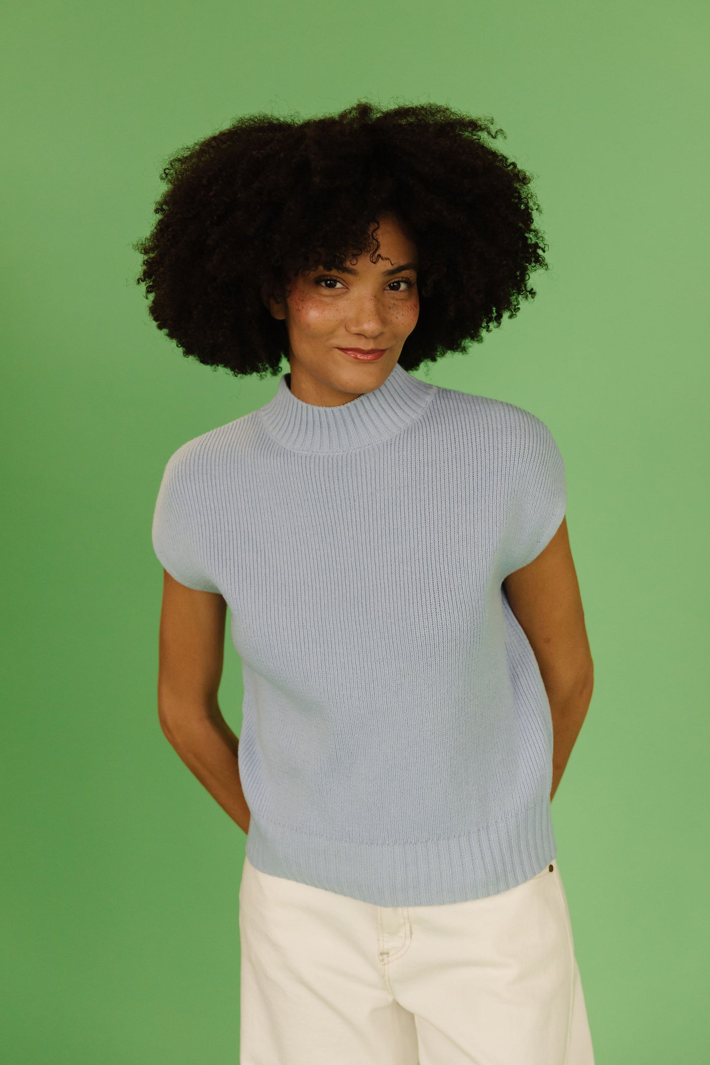 THE EMMA MOCK NECK SWEATER IN BLUE