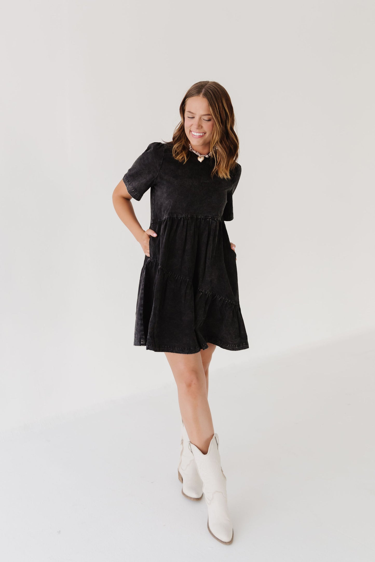 THE LORI MINERAL WASHED DENIM DRESS IN BLACK
