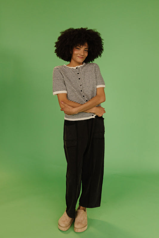 THE GAIA BARREL KNIT UTILITY PANTS IN BLACK