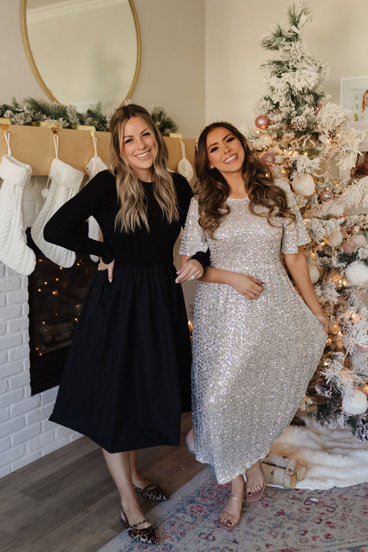 THE BELLAMY BUBBLE MIDI DRESS IN BLACK