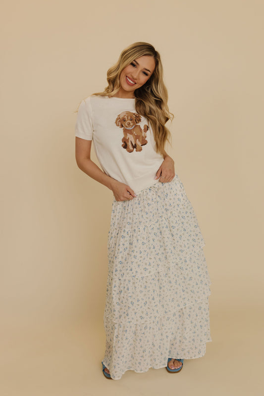 THE CLARAMAY MIDI RUFFLE SKIRT IN BLUE