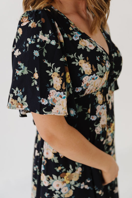 THE CAMBRI FLORAL BUTTON DOWN IN BLACK