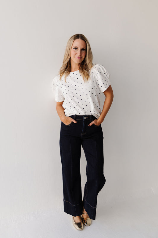 THE MARCI POLKA DOT PUFF SLEEVE IN WHITE