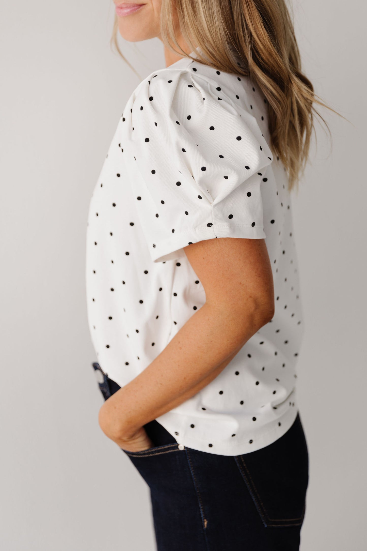 THE MARCI POLKA DOT PUFF SLEEVE IN WHITE