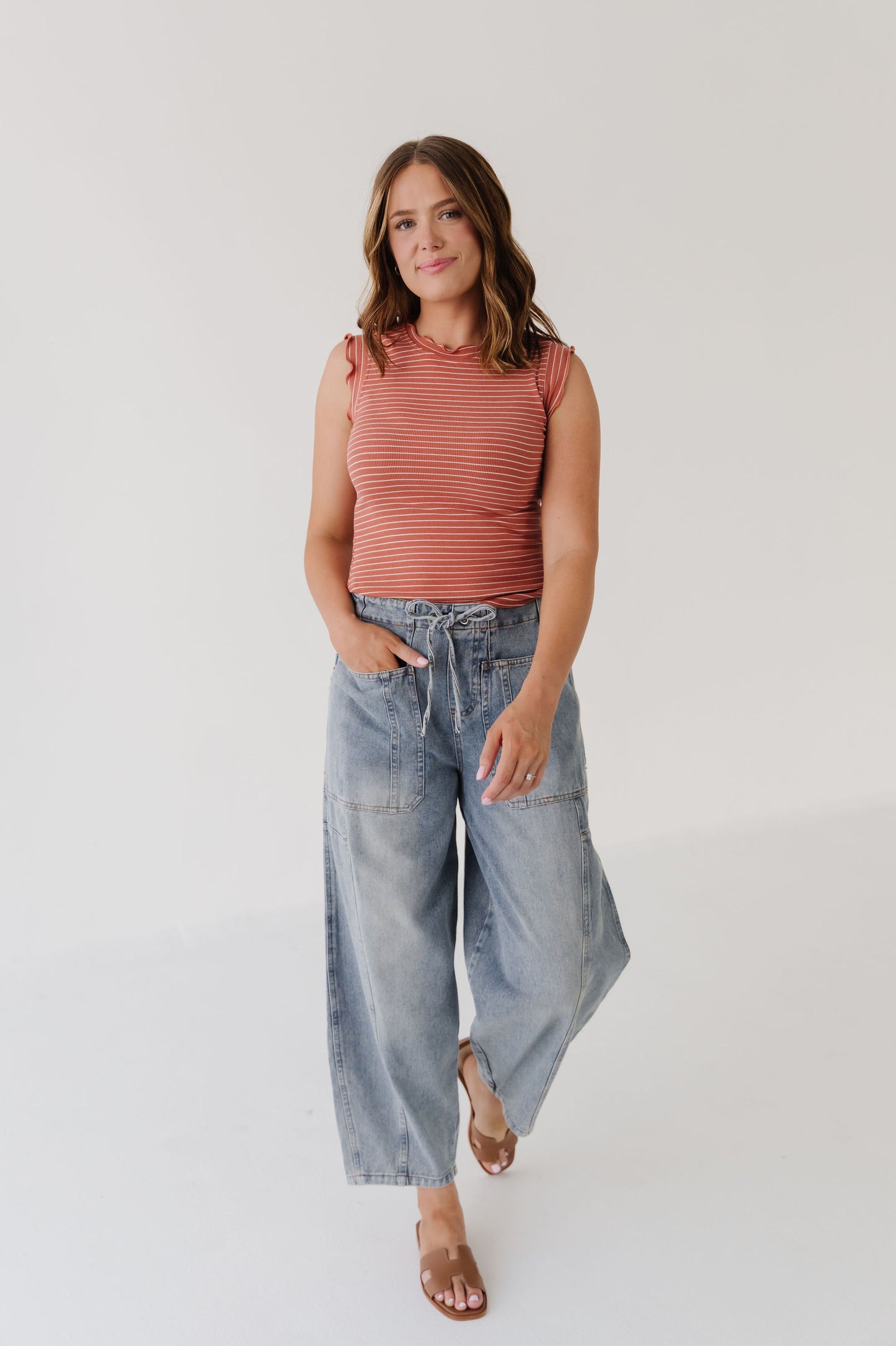 THE ALEXIS FRILL TANK IN TERRACOTTA