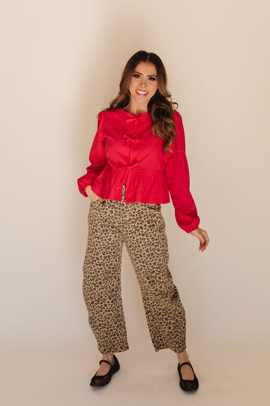 THE PAITYN PEPLUM BLOUSE IN RED
