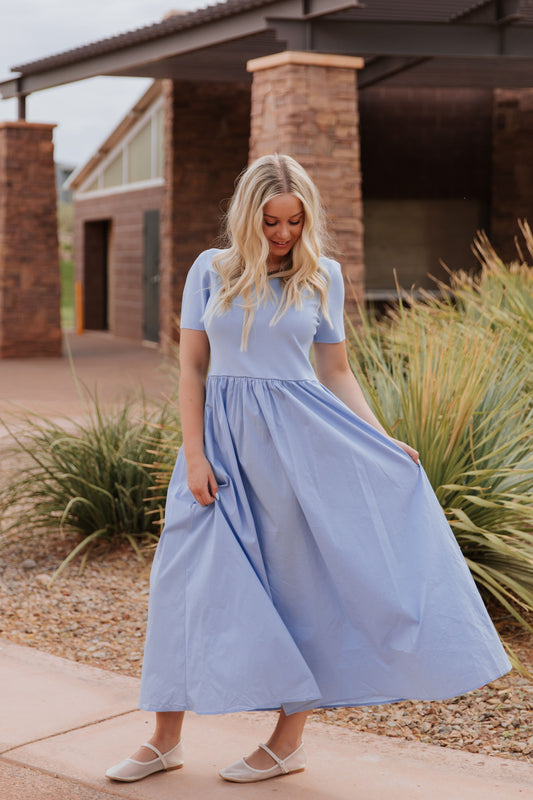 THE FAYE SOLID MAXI DRESS IN POWDER BLUE