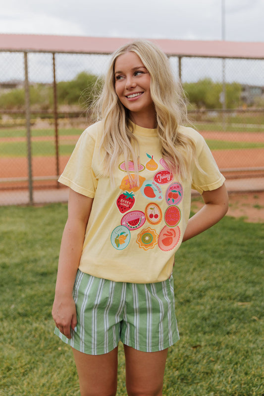 THE FRUITY STICKER TEE IN BUTTER