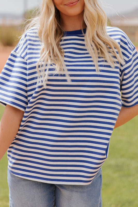 THE STEVIE OVERSIZED STRIPED TOP IN BLUE