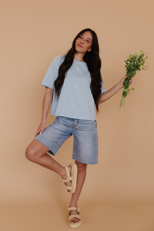 THE KHLOE HIGH RISE BERMUDA SHORTS IN MEDIUM DENIM