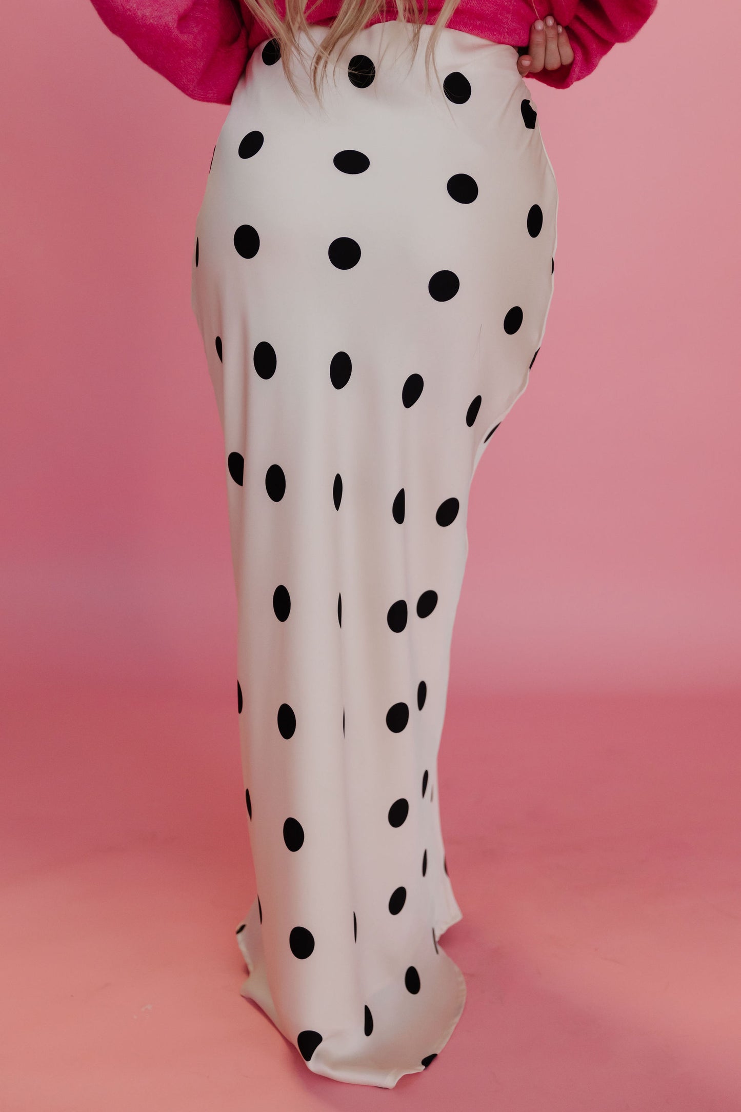 THE OAKLYNN POLKA DOT SATIN SKIRT IN IVORY