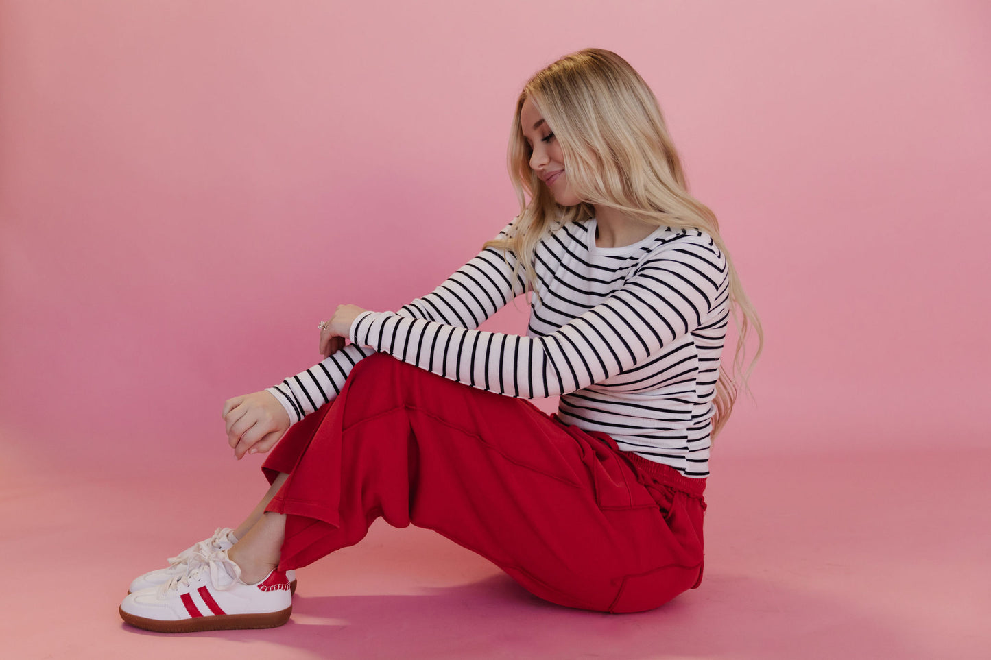 THE GAIA BARREL KNIT UTILITY PANTS IN RED