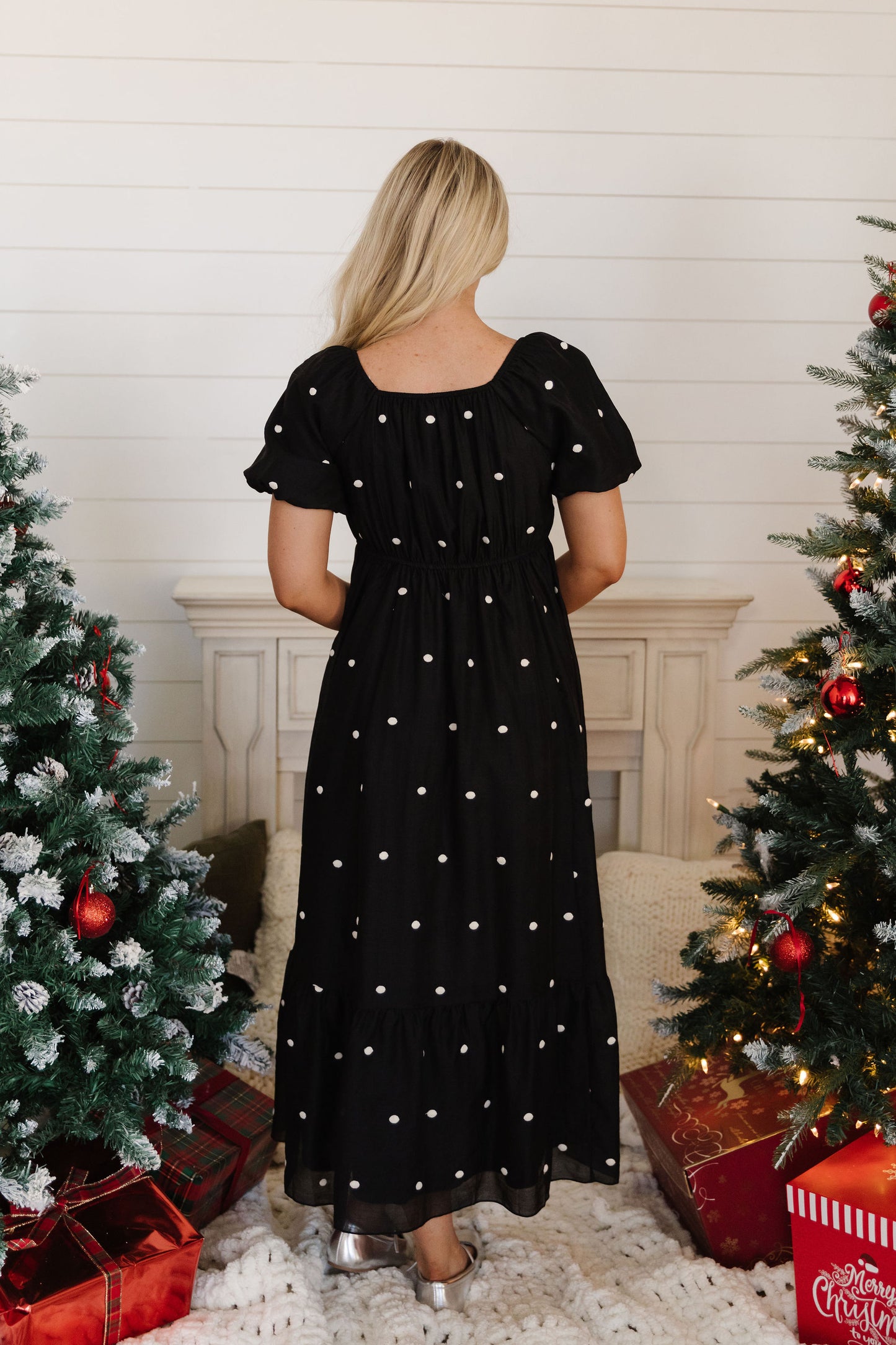 THE LILLY EMBROIDERED DOT DRESS IN BLACK