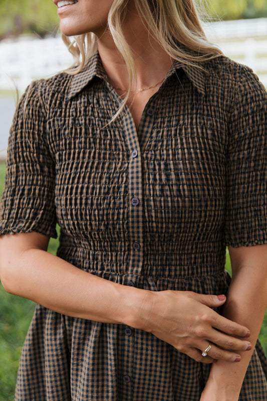 THE MARGARET LEE GINGHAM DRESS IN BROWN