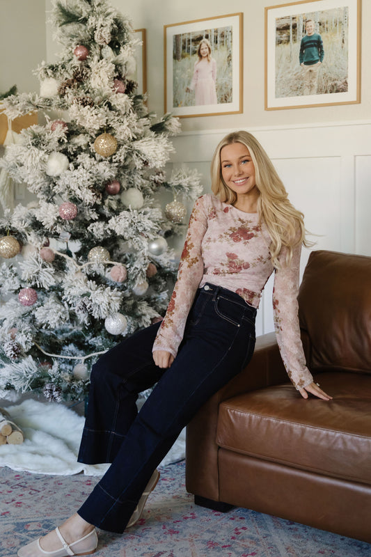 THE ASHLEY FLORAL MESH TOP IN PINK
