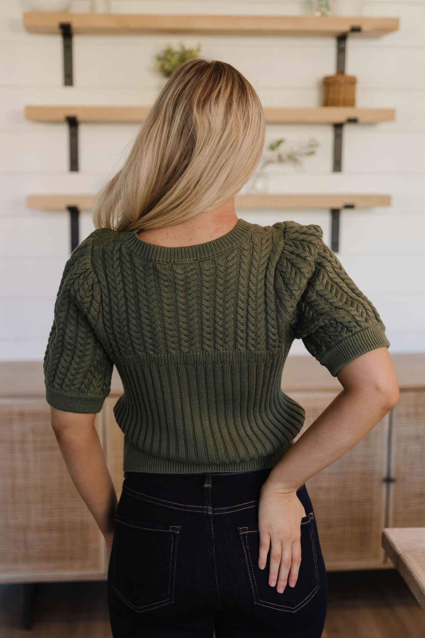 THE KASSIDY PUFF SLEEVE SWEATER IN OLIVE