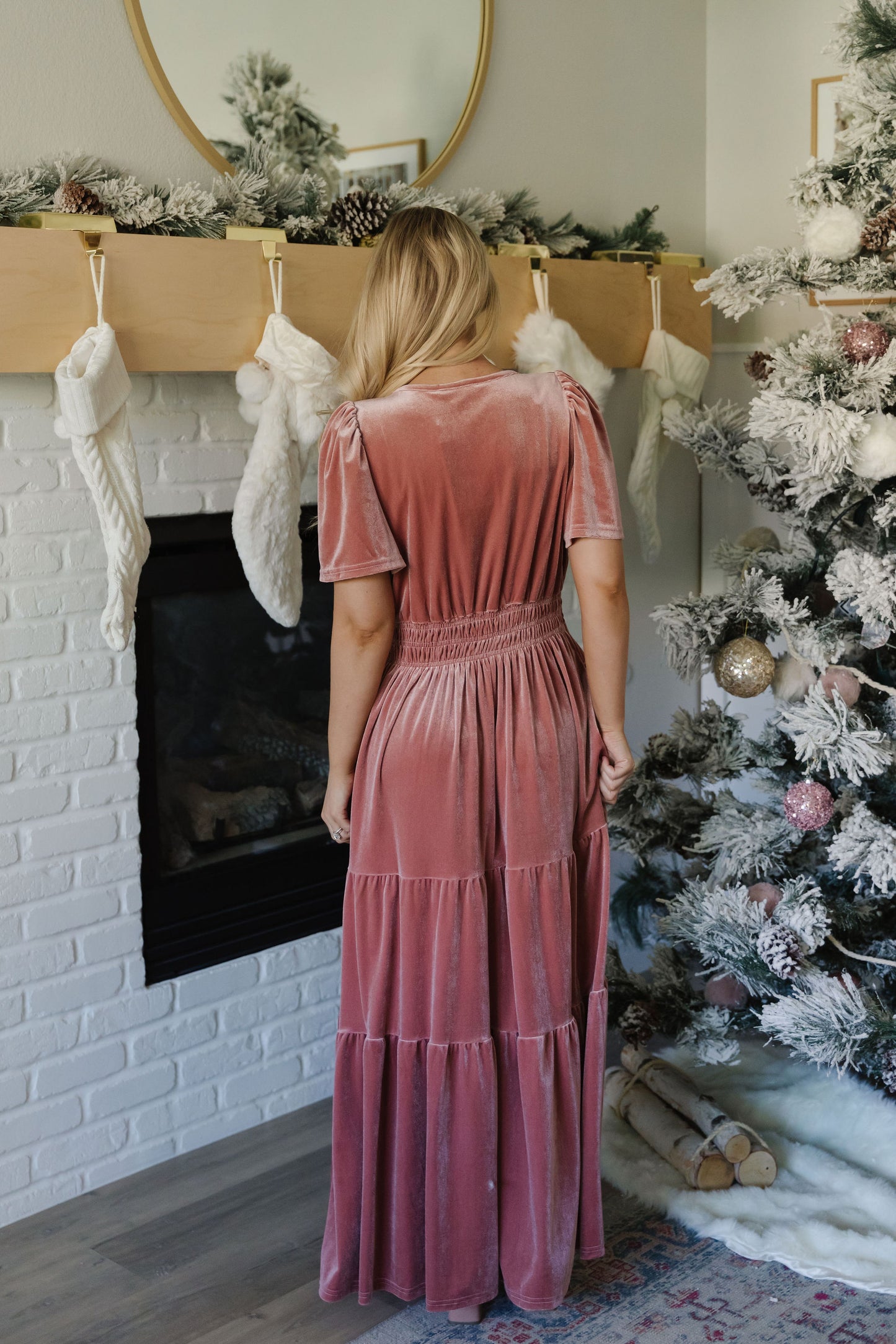 THE TIARA VELVET TIERED DRESS IN BLUSH