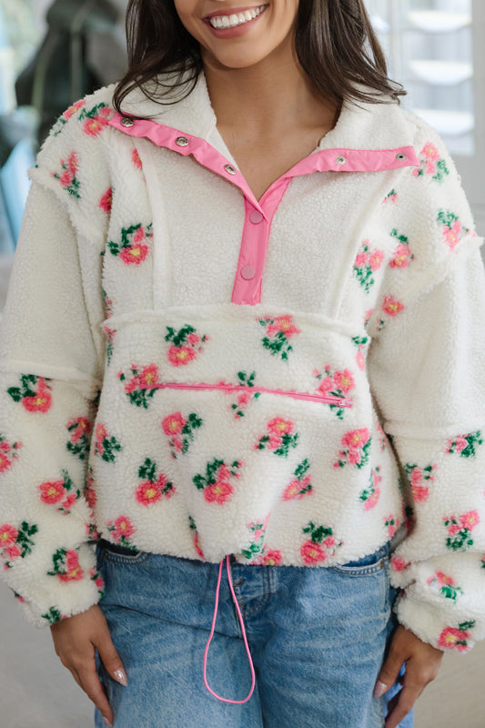 THE AMELIA PINK FLORAL SHERPA IN CREAM