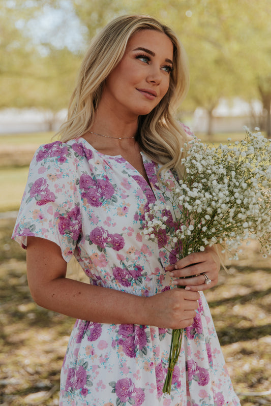 MADELINE DRESS IN ORCHID FLORAL BY PINK DESERT