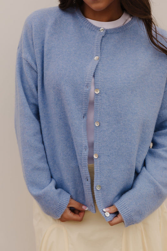 THE AURORA SWEATER CARDIGAN IN SKY BLUE