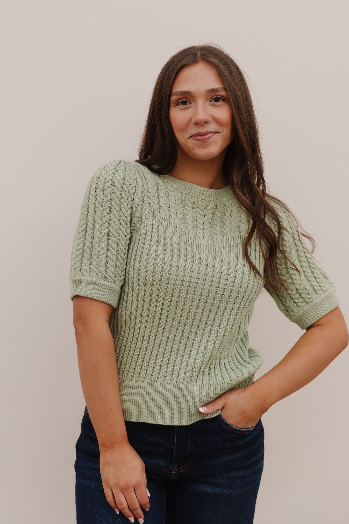 THE KASSIDY PUFF SLEEVE SWEATER IN SAGE