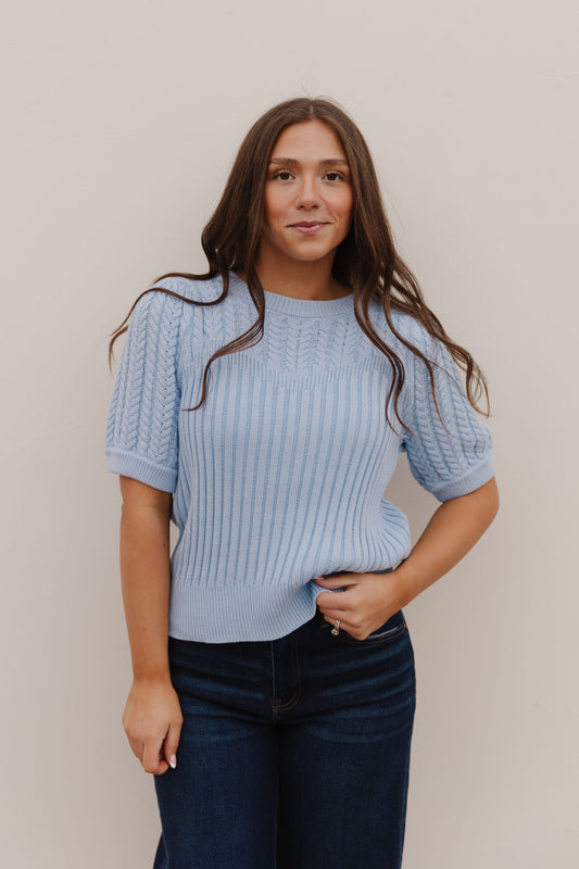 THE KASSIDY PUFF SLEEVE SWEATER IN SKY BLUE