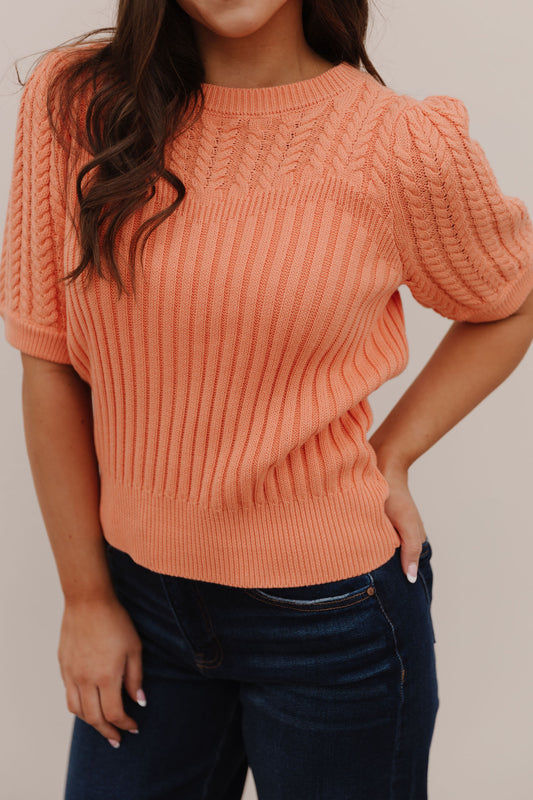 THE KASSIDY PUFF SLEEVE SWEATER IN APRICOT