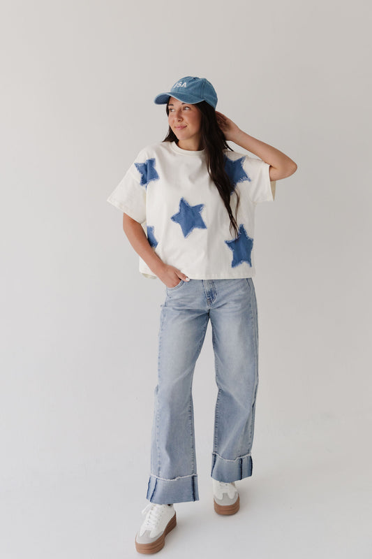 THE ALEX WIDE CUFFED JEANS IN LIGHT DENIM