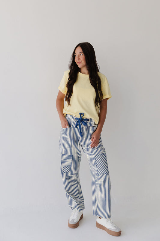 THE BRILEY STRIPED BARREL PANTS IN NAVY